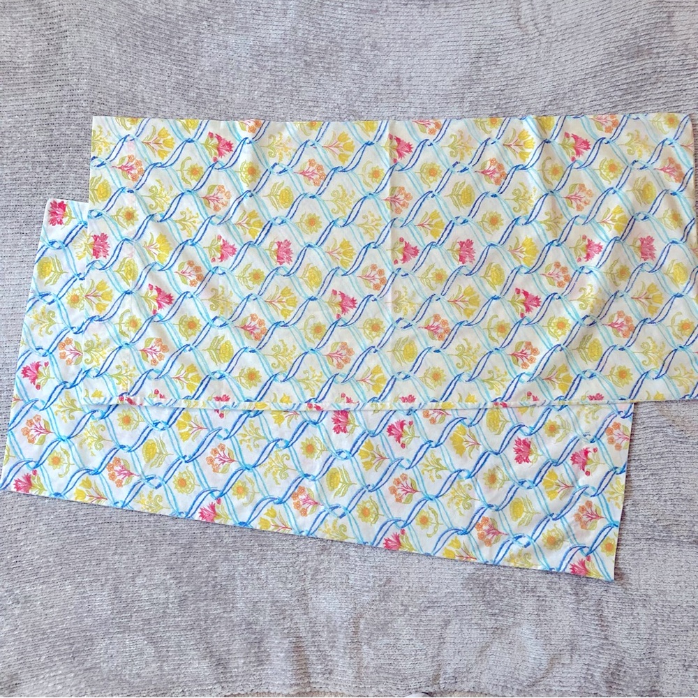 Vintage Floral Trellis Pillow Case Set Cottagecore Botanical Print Standard Size